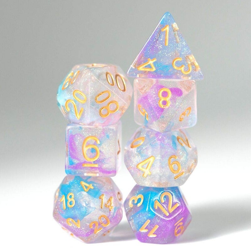 UDIXI 7PCS Resin DND Dice Set, Purple RPG Polyhedral Dice Set with Swirls Iridecent, Glitter D&D Dice for Role Palying Game Pathfinder Tabletop Games - Image 2